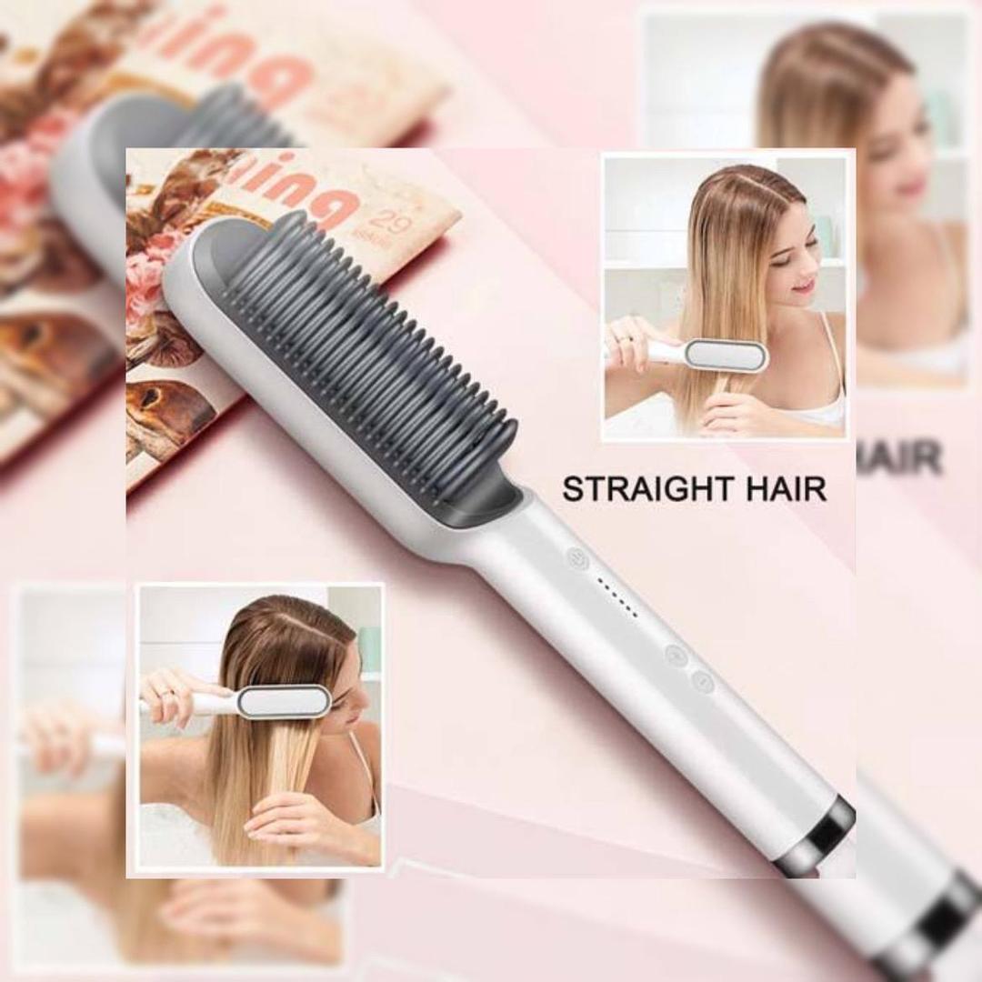 Professional Ionic Hair Straightening Comb with Adjustable Temperature Control - Sleek Emerald & Gold